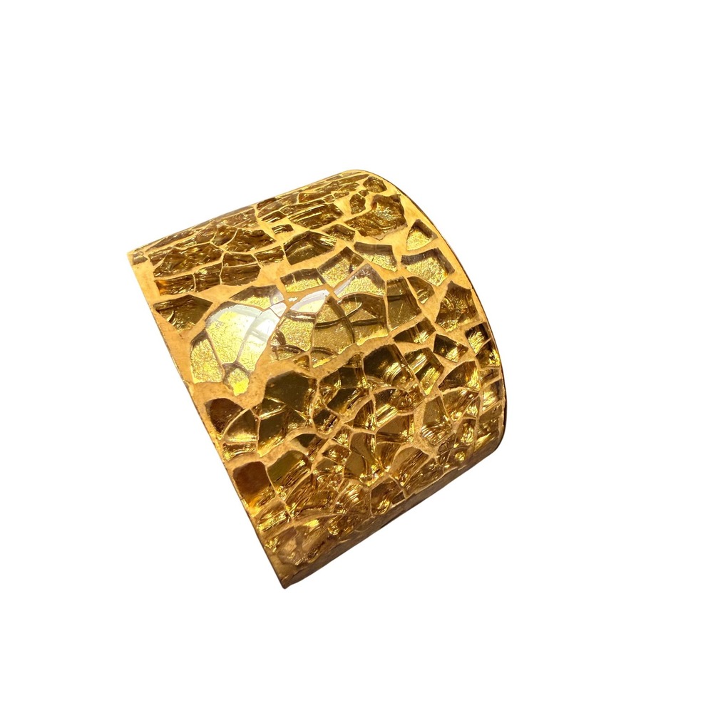Gold Mosaic Cracked Glass Wide Statement Cuff Bracelet Bohemian Glam Accessory